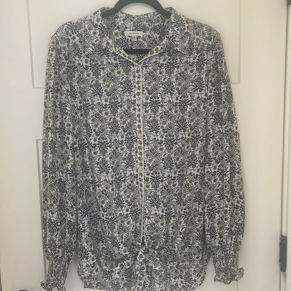 Max Studio blue and yellow floral tie front blouse - Picture 1 of 4